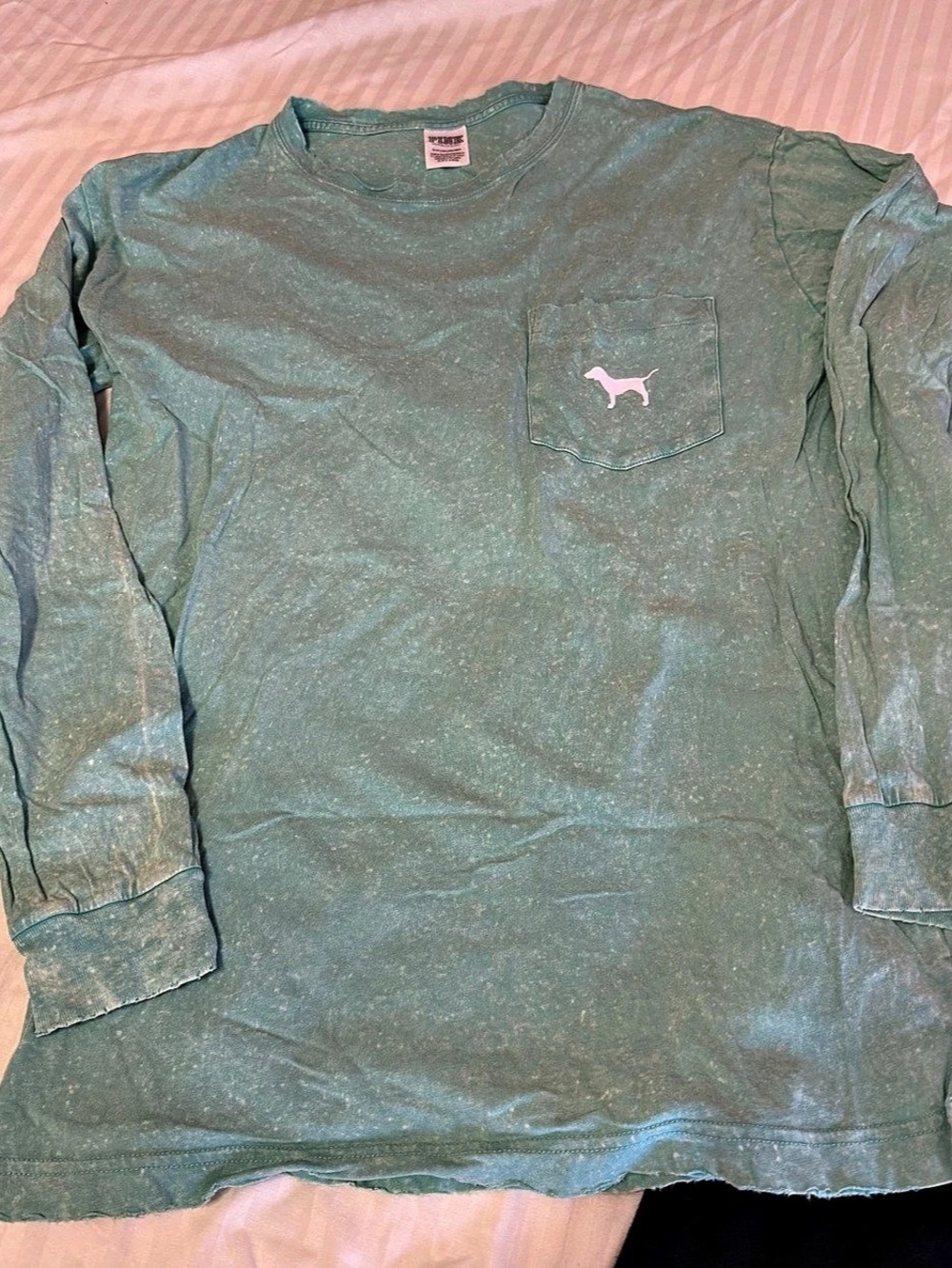 Victoria's Secret PINK Acid Wash Long Sleeve Campus Tee Green